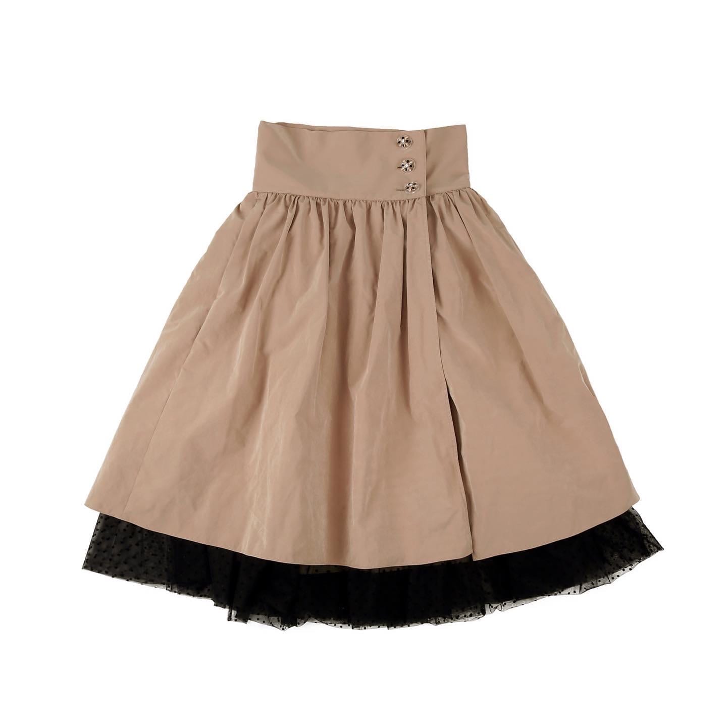 #8 Polka Dot Detailed Shirring Skirt (Beige) | Bright Salmon London