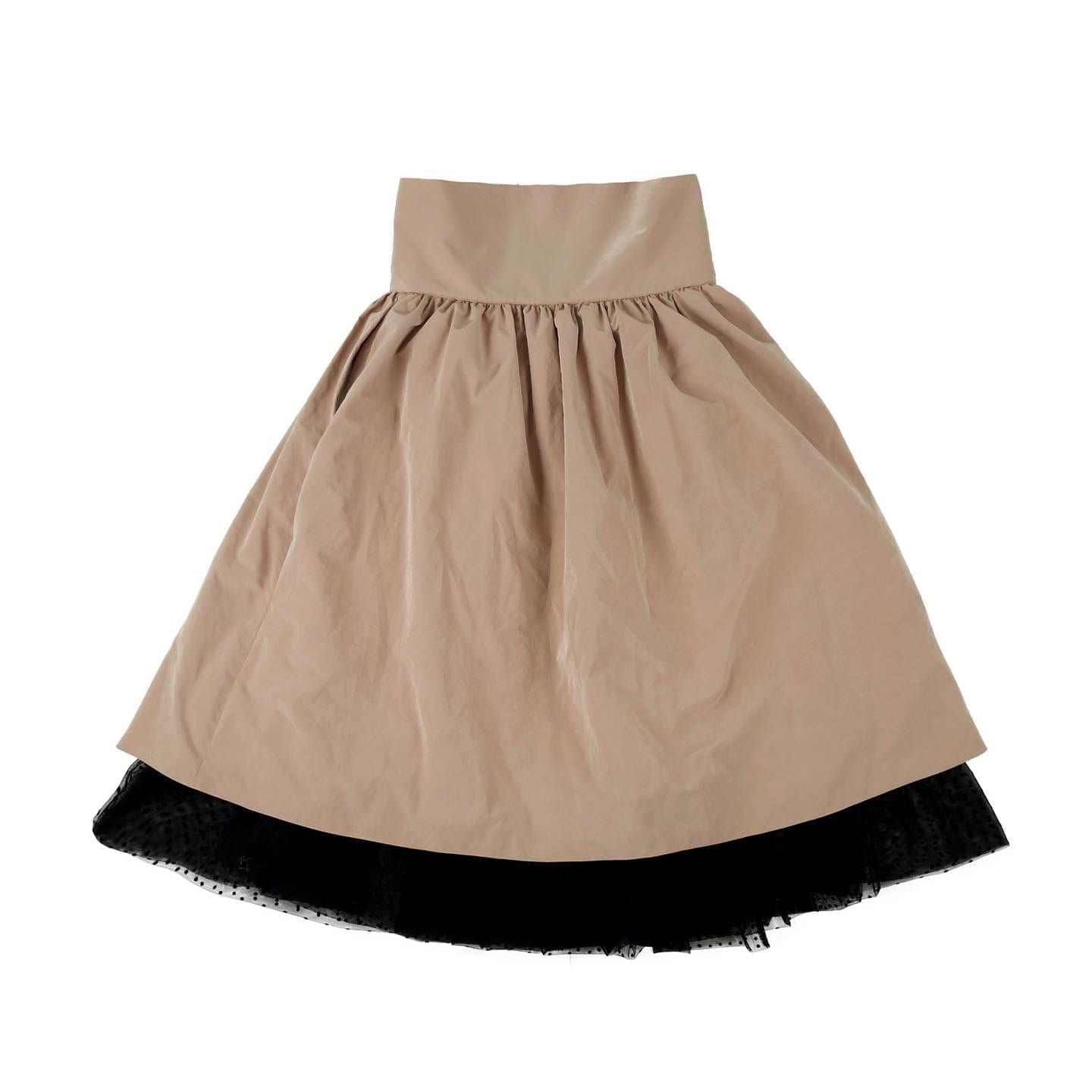 #8 Polka Dot Detailed Shirring Skirt (Beige) | Bright Salmon London